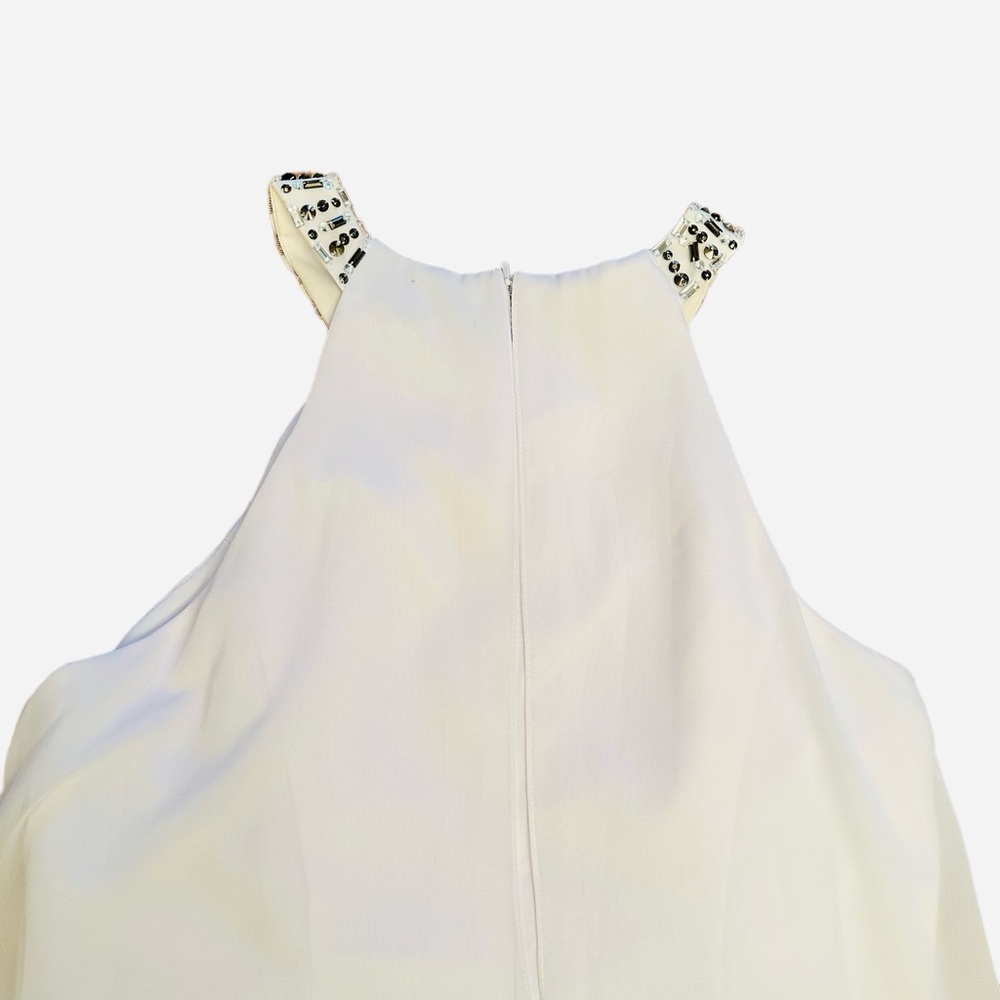 JJ HOUSE ~ Women’s white flowy dress silver jeweled accents at neckline size 12 - Picture 4 of 9